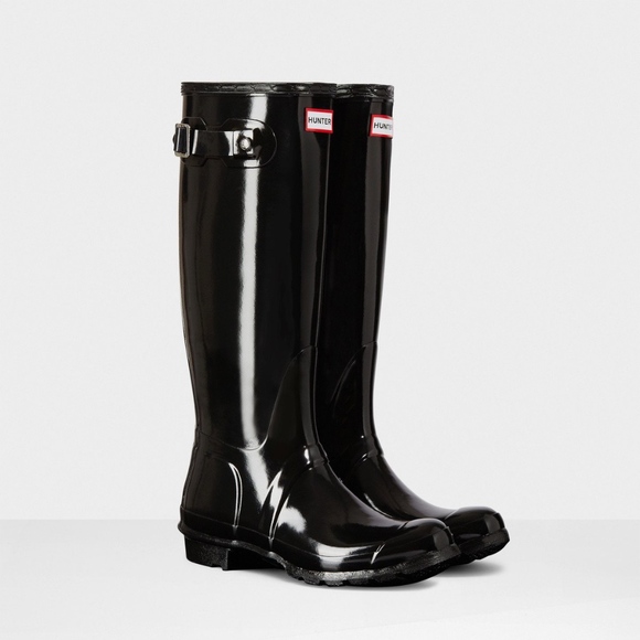 Hunter Original Tall Gloss boots & socks black 7 - Picture 2 of 4